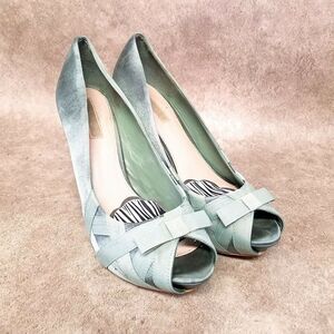 Zara Womens   Size 9.5US 40EU Green  Slip On Peep Toe 4.5" Heels